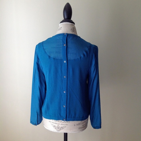 J. Crew | Silk Back Button up TEAL Tonal Blouse - Picture 6 of 8